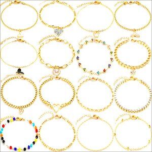 Gold Plated Layered Chain Bracelets Set Adjustable Link Bangle